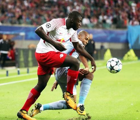 RB Leipzig Monaco Football Champions League Leipzig 13 09 2017 Red Bull Arena Football UEFA Champions League Group G 1 Matchday RB Leipzig vs AS Monaco in Picture from front Dayot Upamecano 5 RB Leipzig and Djibril Sidib 19 Monaco