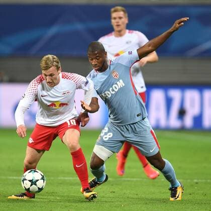Football men Season 2017 2018 Champions League Group G 1 Matchday RB Leipzig AS Monaco Emil Forsberg No 10 RB Leipzig Almamy Toure No 38 AS Monaco 13 09 2017 Copyright: xMatthiasxKochx