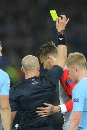 referee Szymon Marciniak, Michiel Kramer of Feyenoord during the UEFA Champions League group F match between Feyenoord Rotterdam and Manchester City at the Kuip on September 13, 2017 in Rotterdam, The Netherlands UEFA Champions League 2017 2018 xVIxVIxImagesx xTomxBodexMultimediaxIVx 8735380