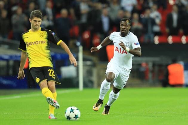 13th September 2017, Wembley Stadium, London, England; Champions League Group stage, Tottenham Hotspur versus Borussia Dortmund; Serge Aurier of Tottenham Hotspur closes down Christian Pulisic of Borussia Dortmund  ActionPlus11929751
