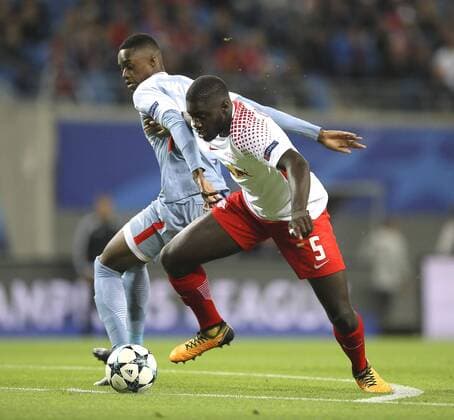 Photo Dayot Upamecano against Adama Diakhaby Blue Monaco Football Champions League at Wed 13 09 2017 Group game BRB Leipzig AS Monaco