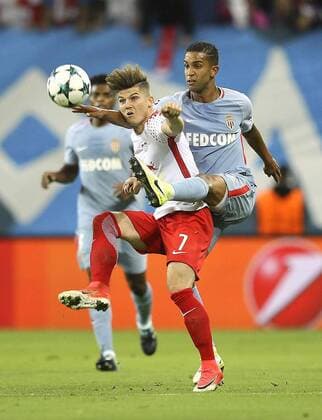 Photo Jorge Monaco against Marcel Sabitzer Football Champions League at Wed 13 09 2017 Group game BRB Leipzig AS Monaco