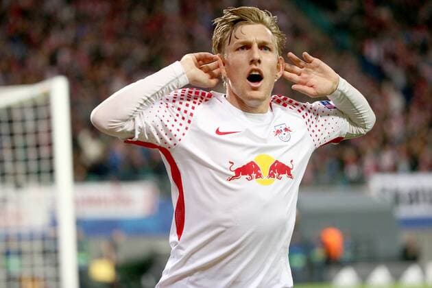 RB Leipzig Monaco Football Champions League Leipzig 13 09 2017 Red Bull Arena Football UEFA Champions League Group G 1 Matchday RB Leipzig vs AS Monaco goal for RB Leipzig goal celebration After the Results to 1 0 through Scorer Emil Forsberg 10 RB Leipzig