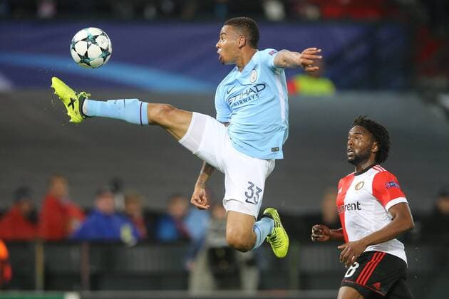Gabriel Jesus of Manchester City, Miguel Nelom of Feyenoord during the UEFA Champions League group F match between Feyenoord Rotterdam and Manchester City at the Kuip on September 13, 2017 in Rotterdam, The Netherlands UEFA Champions League 2017 2018 xVIxVIxImagesx xTomxBodexMultimediaxIVx 8735681