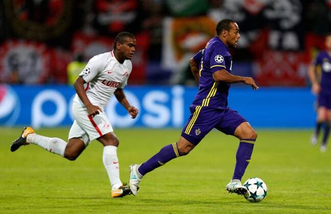 SOCCER - CL, Maribor vs Spartak MARIBOR,SLOVENIA,13.SEP.17 - UEFA Champions League, group stage, NK Maribor vs FK Spartak Moscow. Image shows Fernando (Spartak) and Marcos Tavares (Maribor). GEPAxpictures xDavidxRodriguez