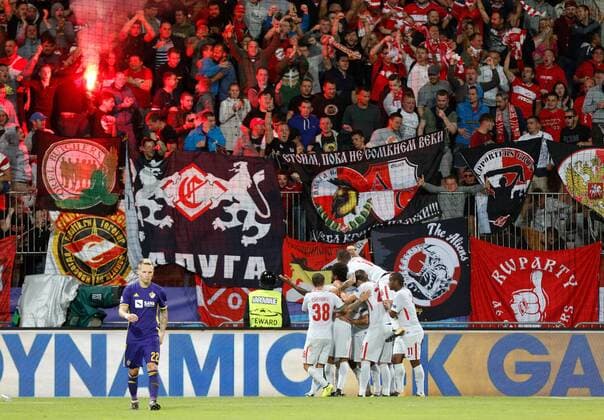 SOCCER - CL, Maribor vs Spartak MARIBOR,SLOVENIA,13.SEP.17 - UEFA Champions League, group stage, NK Maribor vs FK Spartak Moscow. Image shows the rejoicing of the players of Spartak. GEPAxpictures xDavidxRodriguez