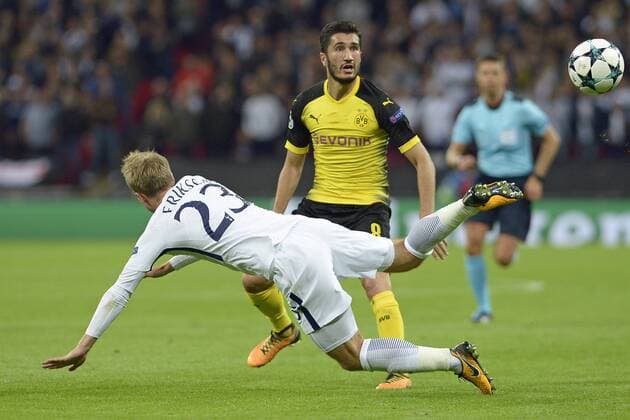 London England 13 09 2017 UEFA Champions League 2017 18 Season Group H Matchday 1 Tottenham Hotspur Borussia Dortmund from left Christian Eriksen Tottenham Nuri Sahin Dortmund