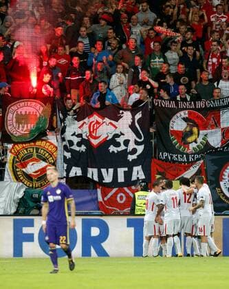 SOCCER - CL, Maribor vs Spartak MARIBOR,SLOVENIA,13.SEP.17 - UEFA Champions League, group stage, NK Maribor vs FK Spartak Moscow. Image shows the rejoicing of the players of Spartak. GEPAxpictures xDavidxRodriguez