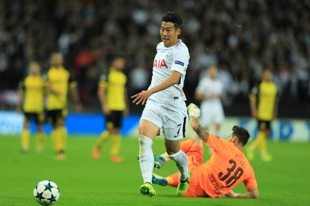 13th September 2017, Wembley Stadium, London, England; Champions League Group stage, Tottenham Hotspur versus Borussia Dortmund; Son Heung-Min of Tottenham Hotspur gets round Roman B& xfc;rki of Borussia Dortmund  ActionPlus11929805