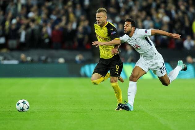 London England 13 09 2017 UEFA Champions League 2017 18 Season 1st Game Day Tottenham Hotspur BV Borussia Dortmund Andrey Yarmolenko Borussia and Mousa Dembele ths in duel DeFodi048