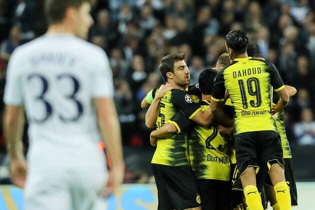 London England 13 09 2017 UEFA Champions League 2017 18 Season 1st Game Day Tottenham Hotspur BV Borussia Dortmund goal to 1 1 Scorer Andrey Yarmolenko Borussia will cheered DeFodi048