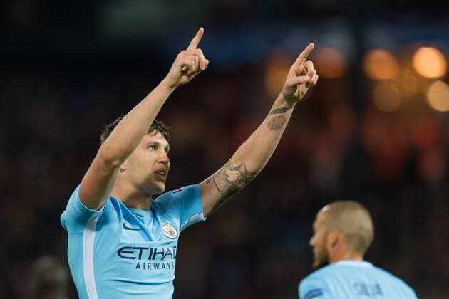 Rotterdam Netherlands 08 03 2017 UEFA Champions League 2017 18 Season Group stage Group F 1 Matchday Feyenoord Rotterdam Manchester City John Stones Mance cheering After his Results to 0 4 DeFodi001