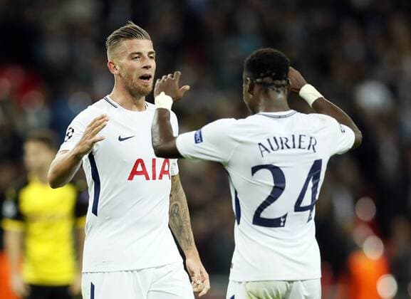 Tottenham s Toby Alderweireld celebrates at the final whistle during the champions league match at Wembley Stadium, London. Picture date 13th September 2017. Picture credit should read: David Klein Sportimage EDITORIAL USE ONLY. No use with unauthorised audio, video, data, fixture lists, club league logos or live services. Online in-match use limited to 120 images, no video emulation. No use in betting, games or single club league player publications.