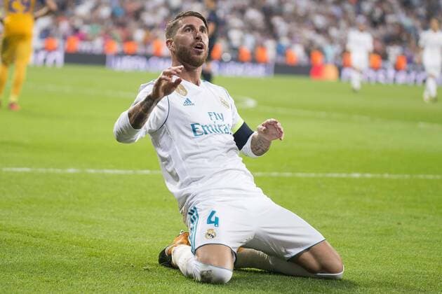 Fußball, CL, Real Madrid - Apoel Nikosia Real Madrid s Sergio Ramos celebrating a goal during UEFA Champions League match between Real Madrid and Apoel at Santiago Bernabeu Stadium in Madrid, Spain September 13, 2017.  (20170913040)
