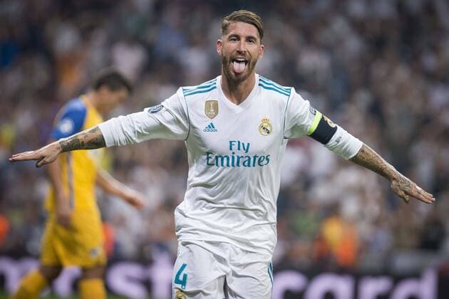 Fußball, CL, Real Madrid - Apoel Nikosia Real Madrid s Sergio Ramos celebrating a goal during UEFA Champions League match between Real Madrid and Apoel at Santiago Bernabeu Stadium in Madrid, Spain September 13, 2017.  (20170913038)