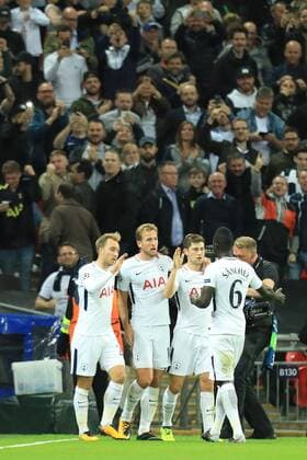 13th September 2017, Wembley Stadium, London, England; Champions League Group stage, Tottenham Hotspur versus Borussia Dortmund; Harry Kane of Tottenham Hotspur celebrates after scoring as he makes it 3-1  ActionPlus11929810
