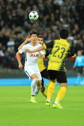13th September 2017, Wembley Stadium, London, England; Champions League Group stage, Tottenham Hotspur versus Borussia Dortmund; Son Heung-Min of Tottenham Hotspur competes for the ball  ActionPlus11929814