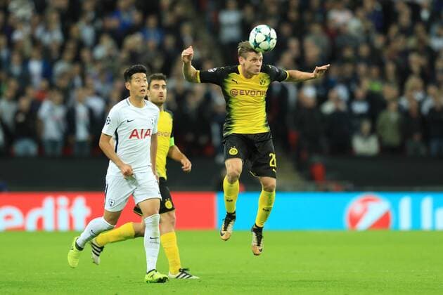 13th September 2017, Wembley Stadium, London, England; Champions League Group stage, Tottenham Hotspur versus Borussia Dortmund; & x141;ukasz Piszczek of Borussia Dortmund heads the ball clear  ActionPlus11929819