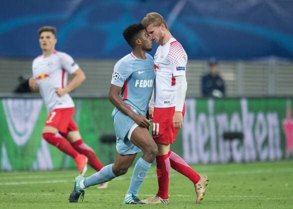 After a duel come to Jemerson ASM and Timo Werner r l a lot nah Football International UEFA Champions League Season 2017 2018 Group game RB Leipzig AS Monaco FC in Leipzig Germany at 13 09 2017