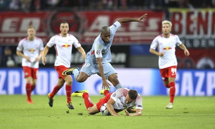 Photo Stefan Ilsanker will gefoult from Djibril Sidibe Monaco Football Champions League at Wed 13 09 2017 Group game BRB Leipzig AS Monaco 1 1