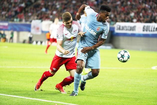 RB Leipzig Monaco Football Champions League Leipzig 13 09 2017 Red Bull Arena Football UEFA Champions League Group G 1 Matchday RB Leipzig vs AS Monaco in Picture from left Marcel Sabitzer 7 RB Leipzig and Jemerson 5 Monaco