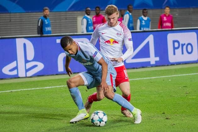 v left Jorge Marco de Oliveira Moraes AS Monaco 6 Timo Werner RB Leipzig 11 duel Duel Action shot Action Football Men UEFA Champions League RB Leipzig AS Monaco xprx