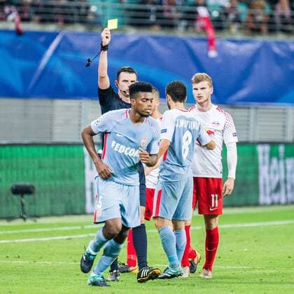 Yellow Card Warning Yellow Card for Jemerson de Jesus Nascimento AS Monaco 5 Football Men UEFA Champions League RB Leipzig AS Monaco xprx