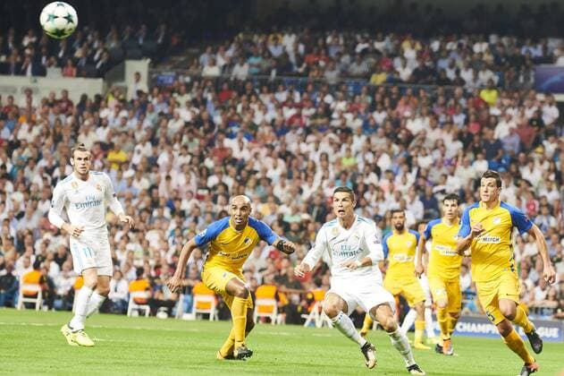 September 13, 2017 - Madrid, Spain - Cristiano Ronaldo (forward; Real Madrid) in action during the UEFA Champions League match between Real Madrid and Apoel FC at Santiago Bernabeu on September 13, 2017 in Madrid Real Madrid vs Apoel FC UEFA Champions League  - ZUMAg15_ 20170913_zaf_g15_055 Copyright: xJackxAbuinx
