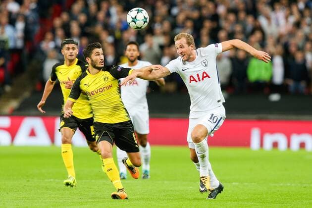 Harry Kane (Tottenham), Nuri Sahin (Dortmund), SEPTEMBER 13, 2017 - Football Soccer : Harry Kane of Tottenham Hotspur and Nuri Sahin of Borussia Dortmund battle for the ball during the UEFA Champions League Group Stage match between Tottenham Hotspur and Borussia Dortmund at Wembley Stadium in London, England. Noxthirdxpartyxsales  (mdga017200)