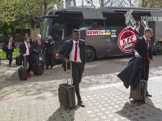 1 FC Cologne European Cup Europe League Arrival Hotel London England date 13 09 2017 left Jhon Cordoba 1 FC Cologne right Matthias Lehmann 1 FC Cologne