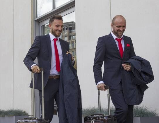 1 FC Cologne European Cup Europe League Arrival Hotel London England date 13 09 2017 left Marco Hoeger 1 FC Cologne right Constantine Intoxication 1 FC Cologne