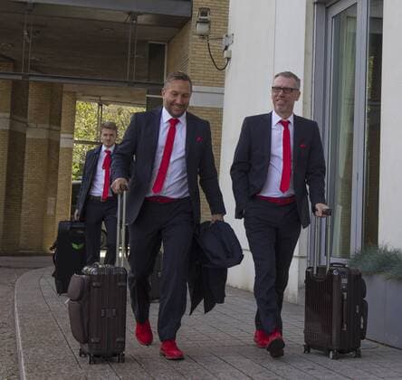 1 FC Cologne European Cup Europe League Arrival Hotel London England date 13 09 2017 left Co team manager Manfred Schmid 1 FC Cologne right team manager Peter Stöger 1 FC Cologne