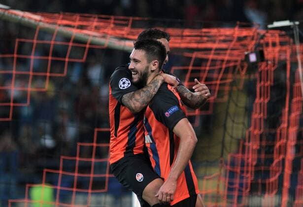 September 13, 2017 - Kharkov, Ukraine - Shakhtar s player Marlos and Facundo Ferreyra ( in the center ) celebrate the score during the Champions League group stage match in Group F between FC Shakhtar and Napoli at Metalist Stadium in Kharkov. Ukraine, Wednesday, September 13, 2017 Shakhtar Donetsk v SSC Napoli - UEFA Champions League  - ZUMAn230 20170913_zaa_n230_416 Copyright: xDanilxShamkinx