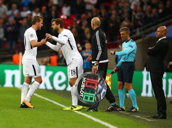 September 13, 2017 - London, England, United Kingdom - L-R Tottenham Hotspur s Harry Kane and Tottenham Hotspur s Fernando Llorente.during Champion League Group H match between Tottenham Hotspur against Borussia Dortmund at Wembley stadium, London, UK on 13 Sepember 2017. Tottenham won the game 3-1. Tottenham Hotspur v Borussia Dortmund - UEFA Champions League  - ZUMAn230 20170913_zaa_n230_492 Copyright: xKieranxGalvinx