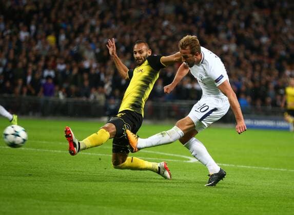 September 13, 2017 - London, England, United Kingdom - Tottenham Hotspur s Harry Kane scores his sides second goal .during Champion League Group H match between Tottenham Hotspur against Borussia Dortmund at Wembley stadium, London, UK on 13 Sepember 2017. Tottenham won the game 3-1. Tottenham Hotspur v Borussia Dortmund - UEFA Champions League  - ZUMAn230 20170913_zaa_n230_493 Copyright: xKieranxGalvinx