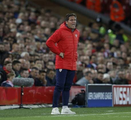Eduardo Berizzo coach of Sevilla during the Champions League Group E match at the Anfield Stadium, Liverpool. Picture date 13th September 2017. Picture credit should read: Simon Bellis Sportimage EDITORIAL USE ONLY. No use with unauthorised audio, video, data, fixture lists, club league logos or live services. Online in-match use limited to 120 images, no video emulation. No use in betting, games or single club league player publications.
