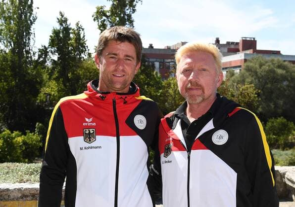 2017 Davis Cup Worldgroup Playoffs Portugal Germany Lisbon Portugal German team From left Captain Michael Kohlmann and Boris Becker Head of Men s Tennis DTB