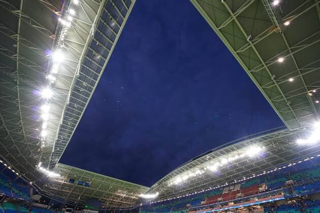 Red Bull Arena Stadium Football stadium Tribunes Roof Zuschauertribuene Interior view Architecture Lawn indoors RB Leipzig AS Monaco 1 1 Group stage Leg Football UEFA Champions League Leipzig 13 09 2017 CL Season 2017 2018