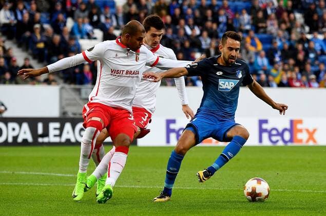 14 09 2017 xfux Football Europe League TSG 1899 Hoffenheim Sporting Braga emspor v l Raul Silva SC Sporting Braga Lukas Rupp 1899 Hoffenheim Sinsheim
