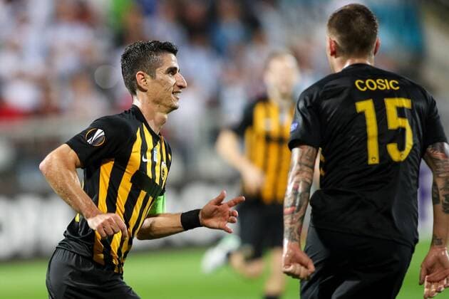 SOCCER - EL, Rijeka vs Athens RIJEKA,CROATIA,14.SEP.17 - SOCCER - UEFA Europa League, group stage, HNK Rijeka vs AEK Athens. Image shows the rejoicing of Petros Mantalos (Athens). GEPAxpictures xMaticxKlansek