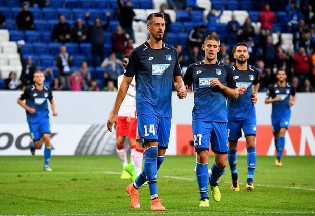 14 09 2017 xfux Football Europe League TSG 1899 Hoffenheim Sporting Braga emspor v l Sandro Wagner 1899 Hoffenheim goal celebration Goal Celebration Celebrate The Goal to 1 0 Sinsheim