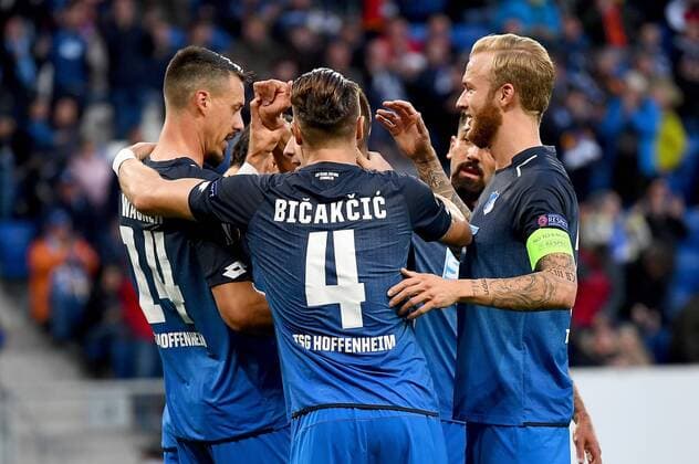 14 09 2017 xfux Football Europe League TSG 1899 Hoffenheim Sporting Braga emspor v l Sandro Wagner 1899 Hoffenheim and Players TSG 1899 Hoffenheim goal celebration Goal Celebration Celebrate The Goal to 1 0 Sinsheim