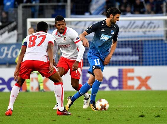 14 09 2017 xfux Football Europe League TSG 1899 Hoffenheim Sporting Braga emspor v l Marcelo Goiano SC Sporting Braga Dyego Sousa SC Sporting Braga Florian Grillitsch 1899 Hoffenheim Sinsheim