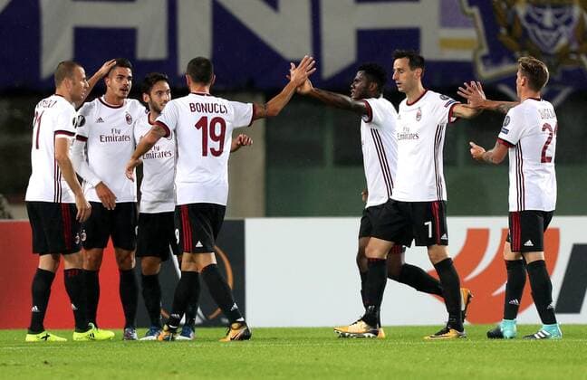 SOCCER - EL, Austria vs Milano VIENNA,AUSTRIA,14.SEP.17 - SOCCER - UEFA Europa League, group stage, FK Austria Wien VS AC Milano. Image shows the rejoicing of AC Milan. GEPAxpictures xChristianxOrt