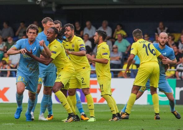 Logvinenko, Semedo, Mario Gaspar durante el partido de UEFA Europa League entre el Villarreal CF y el FC Astana en el Estadio de La Ceramica  xCarlaxCortesx xVillarrealxCFx-xFCxAstanax