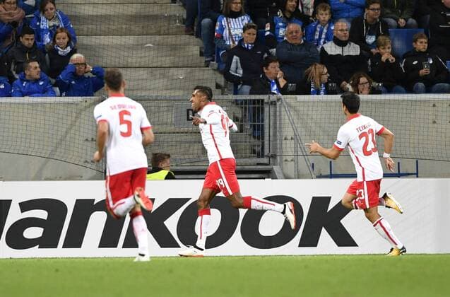goal to 1 2 through Dyego Sousa Sporting Braga 99 goal celebration TSG 1899 Hoffenheim vs Sporting SC Braga Europe League 14 09 2017 TSG 1899 Hoffenheim vs Sporting SC Braga