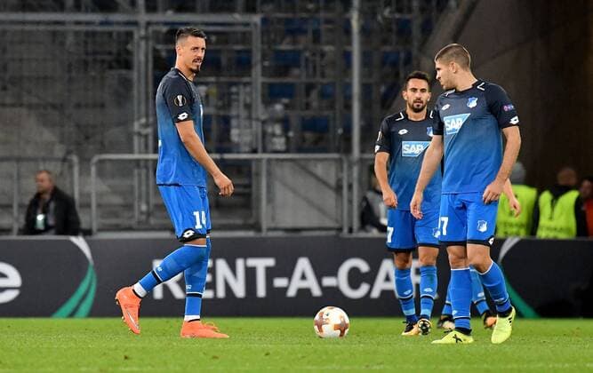 14 09 2017 xfux Football Europe League TSG 1899 Hoffenheim Sporting Braga emspor v l Sandro Wagner 1899 Hoffenheim Andrej Kramaric 1899 Hoffenheim DISAPPOINTED DISAPPOINTED looking dissapointed Sinsheim