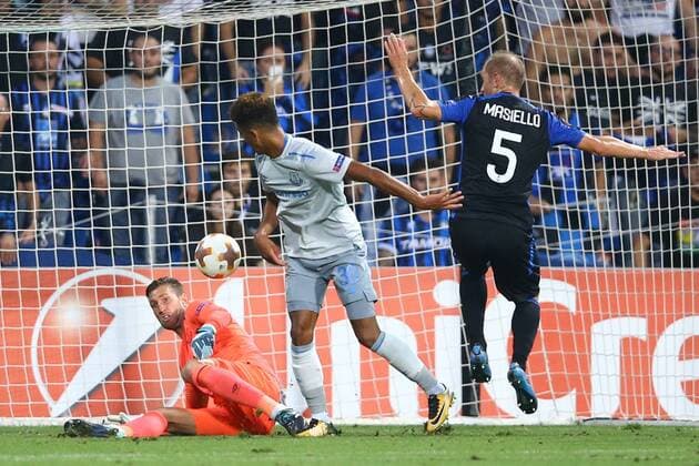 September 14, 2017 - Reggio Emilia, Italy - Maarten Stekelenburg of Everton saving on Andrea Masiello of Atalanta during the UEFA Europa League Group E football match Atalanta vs Everton at The Stadio Citto del Tricolore in Reggio Emilia on September 14, 2017. Atalanta v Everton FC - UEFA Europa League  - ZUMAn230 20170914_zaa_n230_125 Copyright: xMatteoxCiambellix