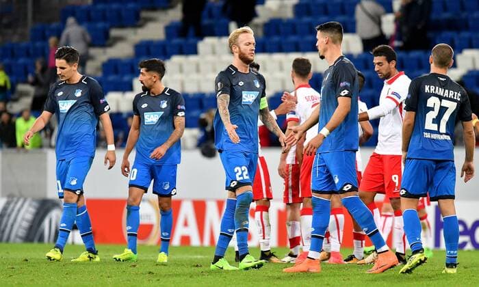 14 09 2017 xfux Football Europe League TSG 1899 Hoffenheim Sporting Braga emspor v l Kevin Vogt 1899 Hoffenheim Sandro Wagner 1899 Hoffenheim DISAPPOINTED DISAPPOINTED looking dissapointed and Players TSG 1899 Hoffenheim Sinsheim