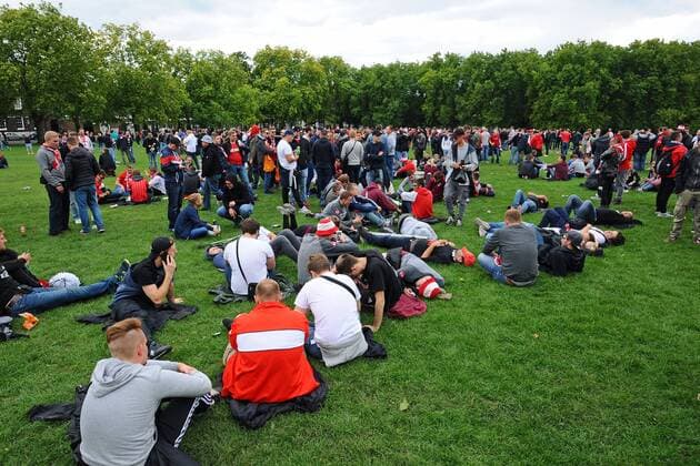London England 14 09 2017 UEFA Europe League 2017 18 Season 1st Game Day FC Asera 1 FC Cologne supporters gather to in Park from Highbury Islington